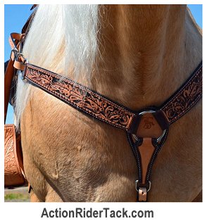 Heavy Duty Black Leather Horse Breast Collar Breast Plate Attaches To the Saddle 